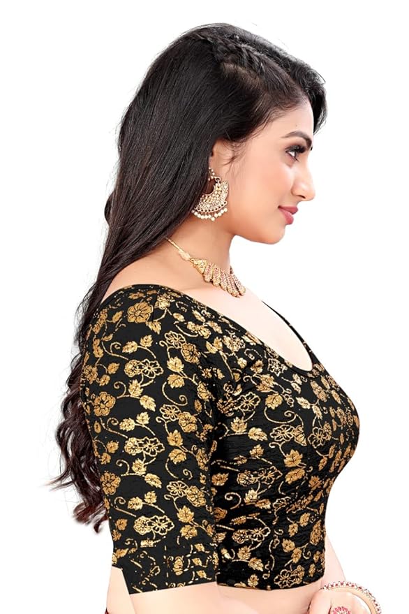 Round Neck Golden Flowers Dubbel Print Half Sleeve Woman Blouse